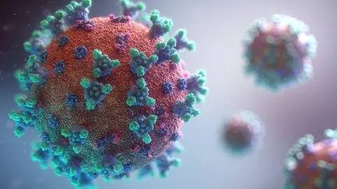 Diagram of a low-dose x-ray beam directed at a virus particle